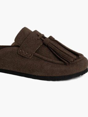 Brown Suede Mule Loafers Tassel Slip On Flats Size 7.5